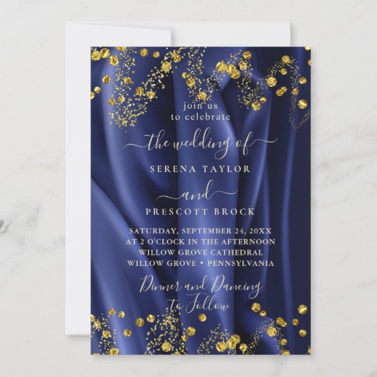 Chic Navy Gold Wedding Uitnodiging (Voorkant)