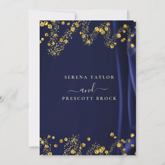 Chic Navy Gold Wedding Uitnodiging (Achterkant)