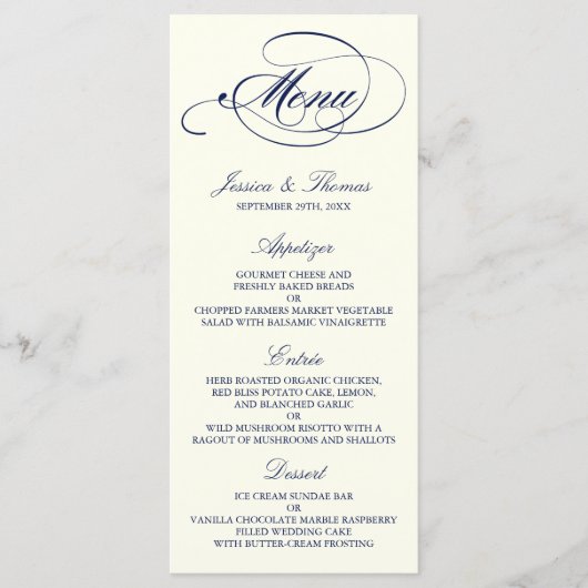 Chic Navy & Ivory Wedding Menu Sjabloon (Voorkant)