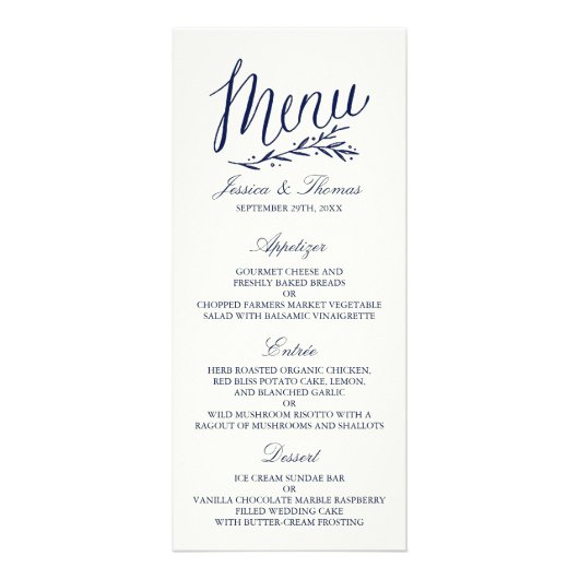 Chic Navy & Ivory Wedding Menu Sjabloon (Voorkant)