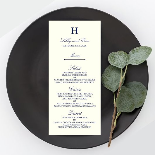 Chic Navy & Ivory Wedding Menu Sjabloon