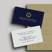 Chic Navy Leather Professionele Ronde Gouden Logo Visitekaartje