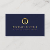 Chic Navy Leather Professionele Ronde Gouden Logo Visitekaartje (Voorkant)