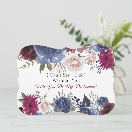 Chic Navy Marsala Peony word mijn Bridesmaid Kaart (Staand voorkant)