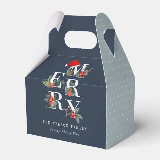 Chic Navy Red Green White Merry kerstavond Bedankdoosjes (Voorkant Zijde)