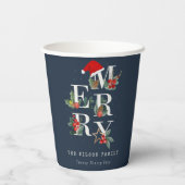 Chic Navy Red Green White Merry kerstavond Papieren Bekers (Achterkant)