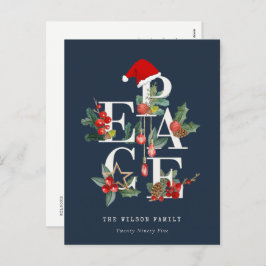 Chic Navy Red Green White Peace-kerstval Feestdagenkaart