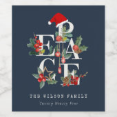 Chic Navy Red Green White Peace-kerstval Wijn Etiket (Enkel label)