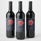 CHIC NAVY ROOD GROENE ROOS FLORALE BRUIDSSHOWER WIJN ETIKET (Flessen)