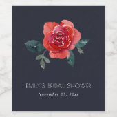 CHIC NAVY ROOD GROENE ROOS FLORALE BRUIDSSHOWER WIJN ETIKET (Enkel label)