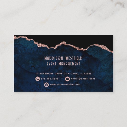 Chic Navy Roos Gold Agate Visitekaartje (Achterkant)