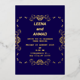 Chic Navy roos Gold Folie Uitnodiging