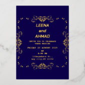 Chic Navy roos Gold Folie Uitnodiging (Voorkant)