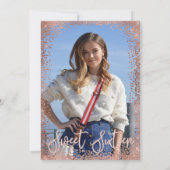 Chic Navy Roos Gold Glitter Polygon Foto Sweet 16 Kaart (Achterkant)