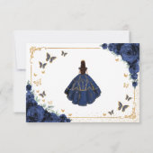 Chic Navy Roses Gold Quinceanera Reply RSVP Kaartje (Achterkant)