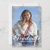 Chic Navy Silver Glitter Confetti Photo Afstuderen Kaart (Voorkant)