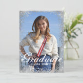 Chic Navy Silver Glitter Confetti Photo Afstuderen Kaart (Staand voorkant)