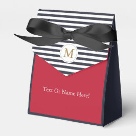 Chic Navy Strepen Rood Kleurblok Monogram Trouwdag Bedankdoosjes