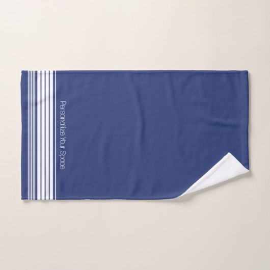 Chic Navy Striped Personalized Bad Handdoek (Handdoek)