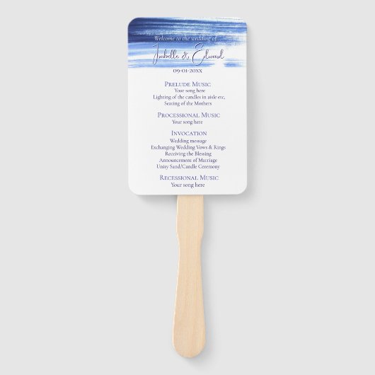 Chic Navy Waterverf Brush Strokes Trouwprogramma Handwaaier (Voorkant)