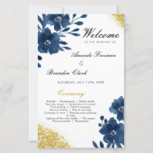 Chic Navy Waterverf Flowers Gold Glitter Wedding (Voorkant)