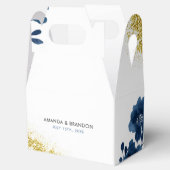 Chic Navy Waterverf Flowers Gold Glitter Wedding Bedankdoosjes (Geopend)
