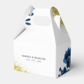 Chic Navy Waterverf Flowers Gold Glitter Wedding Bedankdoosjes (Voorkant Zijde)