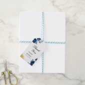 Chic Navy Waterverf Flowers Gold Glitter Wedding Cadeaulabel (Met Touw)