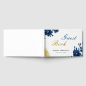 Chic Navy Waterverf Flowers Gold Glitter Wedding Gastenboek (Volledig)