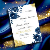 Chic Navy Waterverf Flowers Gold Glitter Wedding Kaart