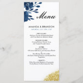 Chic Navy Waterverf Flowers Gold Glitter Wedding Menu (Voorkant)
