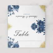 Chic Navy Waterverf Flowers Gold Glitter Wedding Plaatskaartje (Buitenkant ongevouwen)
