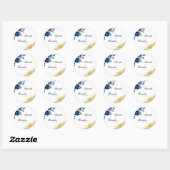 Chic Navy Waterverf Flowers Gold Glitter Wedding Ronde Sticker (Vel)