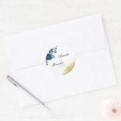 Chic Navy Waterverf Flowers Gold Glitter Wedding Ronde Sticker (Envelop)