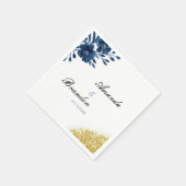 Chic Navy Waterverf Flowers Gold Glitter Wedding Servet (Hoek)