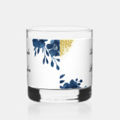 Chic Navy Waterverf Flowers Gold Glitter Wedding Whisky Glas (Links)