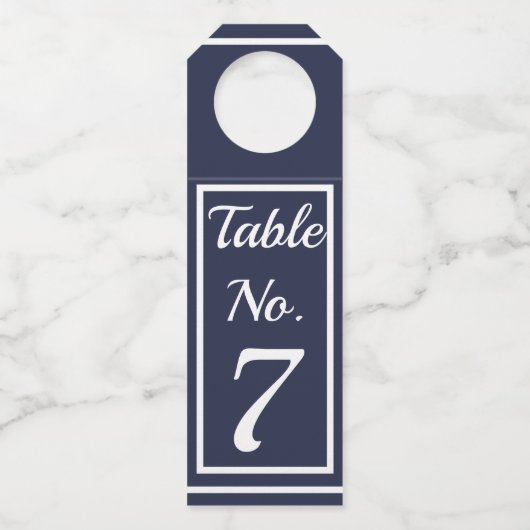 Chic Navy & White Table Number Wine Hanger Label (Voorkant)