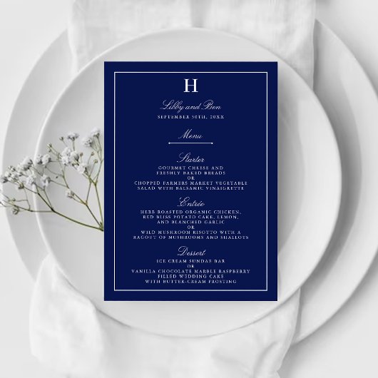 Chic Navy & White Wedding Menu Sjabloon