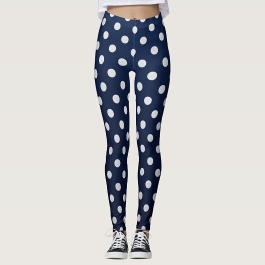 Chic Navy & Witte Tijdloze Polka Dots Leggings (Voorkant)