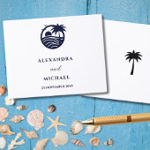 Chic Navy Witte Tropische Palm Tree Coastal Weddin Gastenboek