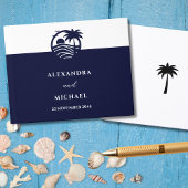 Chic Navy Witte Tropische Palm Tree Coastal Weddin Gastenboek