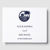 Chic Navy Witte Tropische Palm Tree Coastal Weddin Gastenboek (Voorkant)