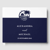 Chic Navy Witte Tropische Palm Tree Coastal Weddin Gastenboek (Voorkant)