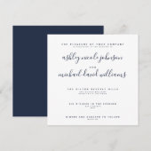 CHIC NAVYBLAUW & WIT SCRIPT TYPOGRAFIE Bruiloft Kaart (Voorkant / Achterkant)