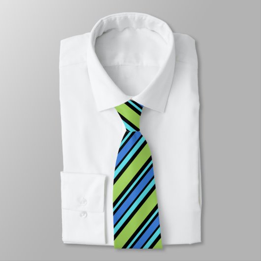 Chic Necktie: Blauw groene zwarte diagonaal strepe Stropdas (Gebonden)
