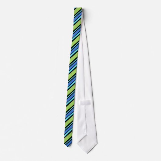 Chic Necktie: Blauw groene zwarte diagonaal strepe Stropdas (Achterkant)
