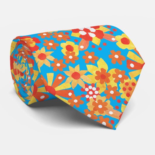 Chic Necktie: Ditsy Oranje Floral Pattern Stropdas (Opgerold)