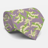Chic Necktie: Lilies van de vallei op Mauve Stropdas (Opgerold)