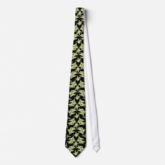 Chic Necktie: Lilies van de vallei op zwart Stropdas (Voorkant)