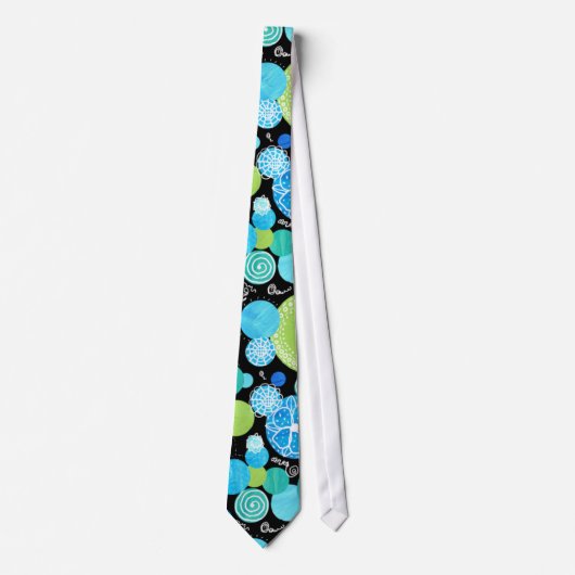 Chic Necktie: Quirky Blue Moons Pattern op Black Stropdas (Voorkant)